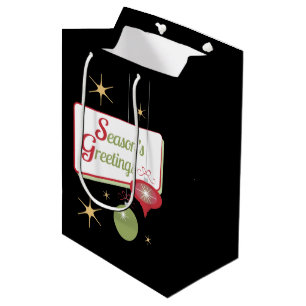 Season's Greetings Retro Style Black Christmas Medium Gift Bag
