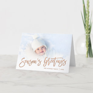 Season's Greetings Rose Gold Script Photo Overlay Holiday Card