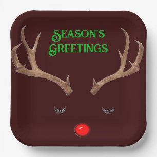 Season's Greetings Rudolph Paper Plates