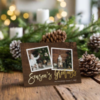 Season's Greetings Rustic Gold Script Photo