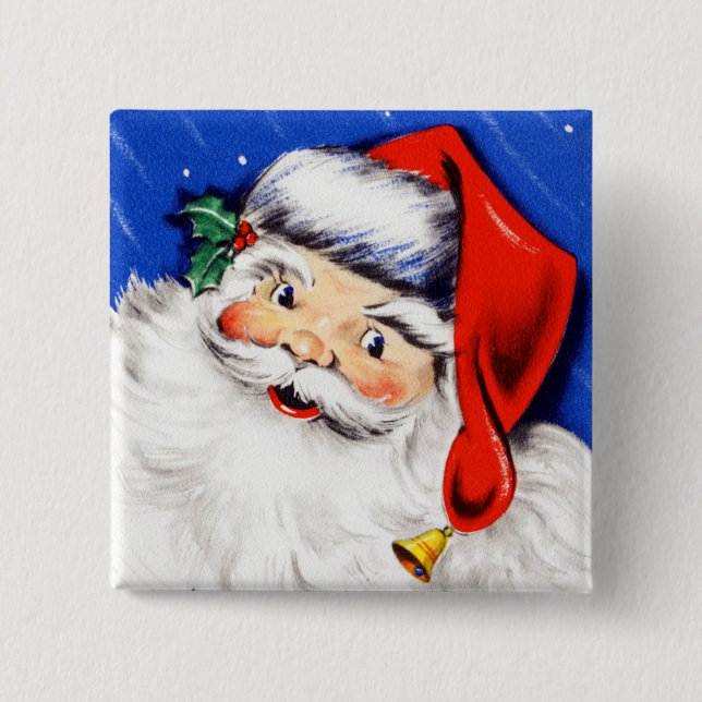 Seasons Greetings Santa 2 Inch Square Button (Front)