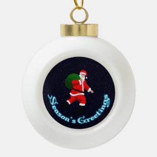 Season's Greetings - Santa Claus Ceramic Ball Christmas Ornament