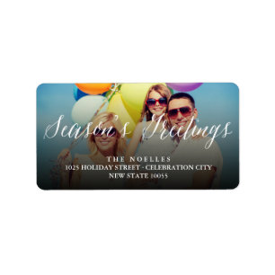 Season's Greetings Script Photo Return Address Label