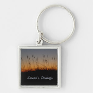 Season's Greetings Sea Oats and Dunes at Sunset Keychain