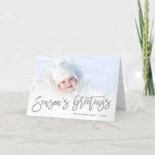 Season's Greetings Silver Script Photo Overlay Holiday Card