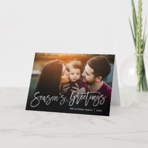 Season's Greetings Silver Script Photo Overlay Holiday Card