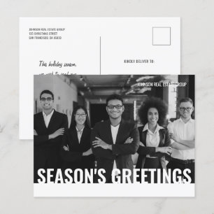 Season's Greetings Simple Modern Custom Photo Holiday Postcard