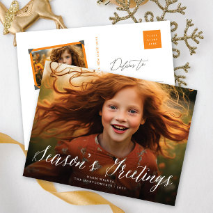 Season's Greetings Simple Script Holiday Postcard