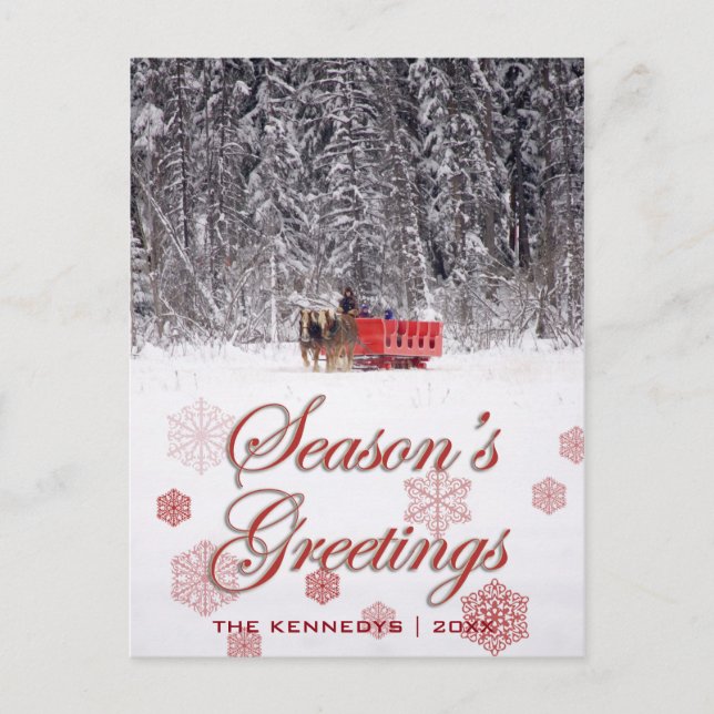 Season's Greetings - Sleigh rides at Stables Holiday Postcard (Front)