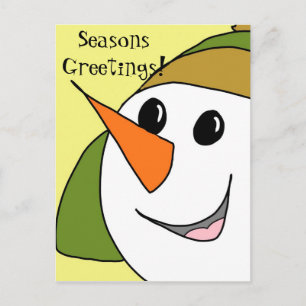 Seasons Greetings Smiling Snowman Postcard