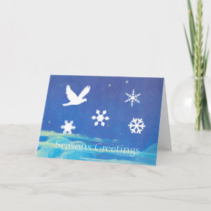 Season's Greetings, snow flakes, dove Holiday Card