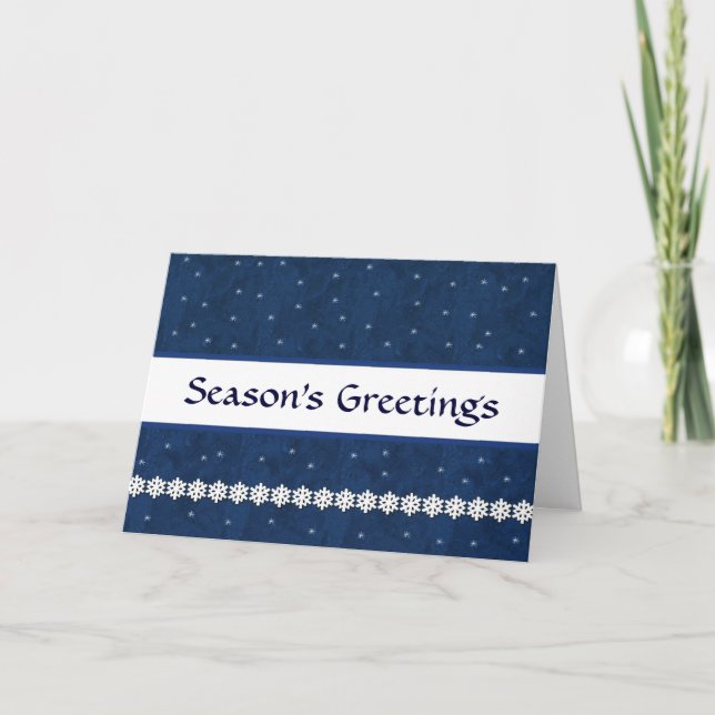 SEASON'S GREETINGS Snowflakes BLUE Background Holiday Card (Front)