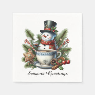 Seasons Greetings snowman customizable Napkins