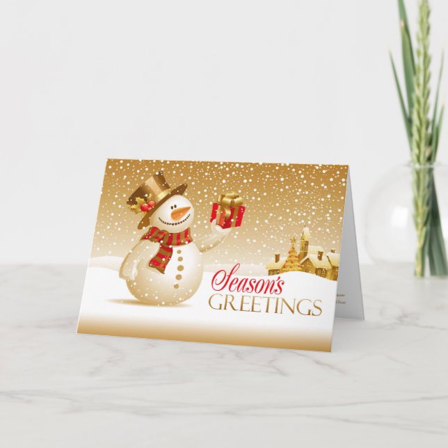 Season's Greetings Snowman Folded Greeting Card (Front)