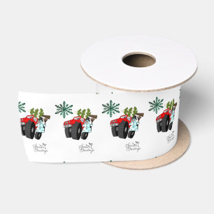 Seasons Greetings, Snowman Snowflake Truck Tree Satin Ribbon