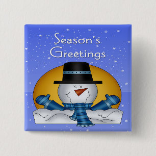 Season's Greetings Snowman Square Button