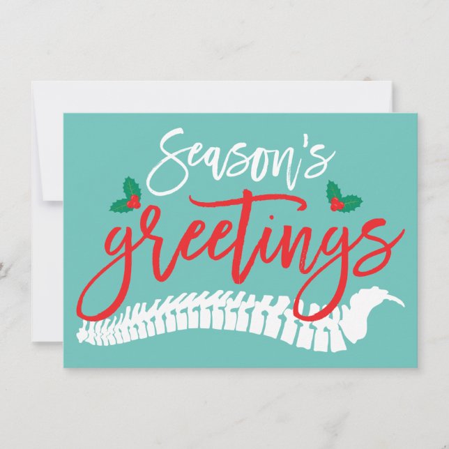 Season's Greetings Spine and Holly Christmas Holiday Card (Front)