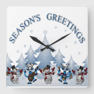 SEASONS GREETINGS SQUARE WALL CLOCK
