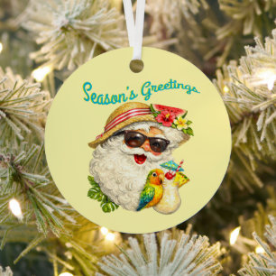 Season's Greetings - Summer Santa Metal Ornament