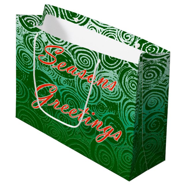 Seasons Greetings Swirls Large Gift Bag (Front Angled)