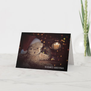 Season's Greetings teddy bear with candle glow Card