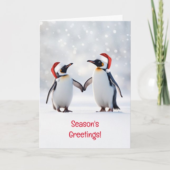 Seasons Greetings Two Penguins in the Snow Cute Card (Front)