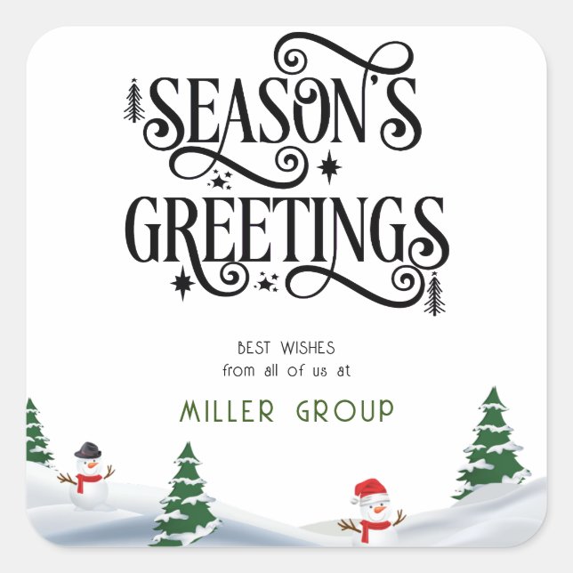 Season's Greetings Typography in Winter Scene  Square Sticker (Front)