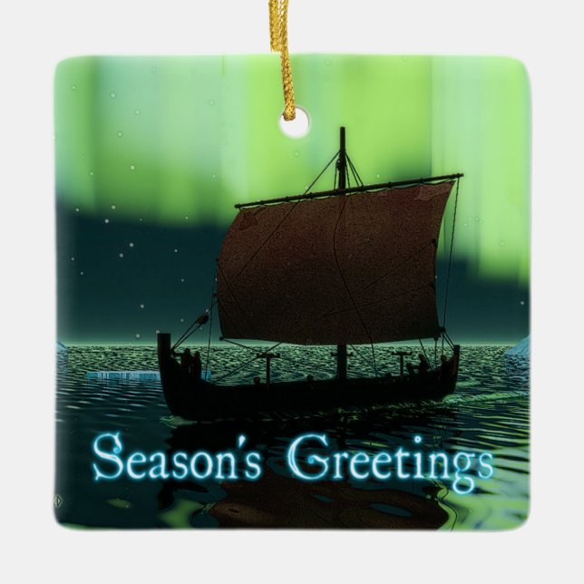 Season's Greetings - Viking Ship Ceramic Ornament (Front)