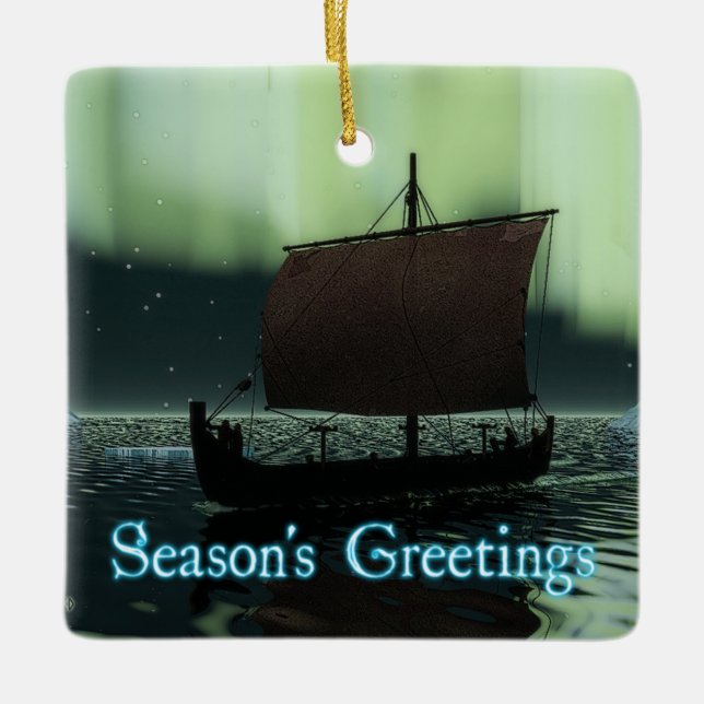 Season's Greetings - Viking Ship Ceramic Ornament (Front)