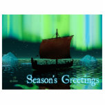 Season's Greetings - Viking Ship Photo Sculpture Magnet<br><div class="desc">A slightly stylized image of a Viking longship sailing at night under the Northern Lights,  there a couple of icebergs; most of the crew is asleep. "Season's Greetings" appears in glowing blue and white.</div>