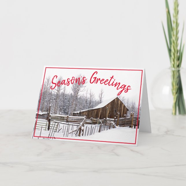 Season's Greetings Vintage Snowy Barn Photograph Holiday Card (Front)