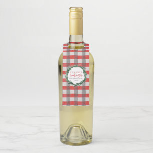 Seasons greetings watercolor check tartan holiday bottle tag