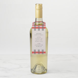 Seasons greetings watercolor check tartan holiday bottle tag