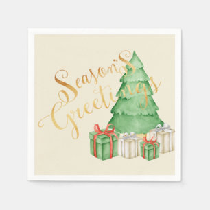 Seasons Greetings Watercolor Christmas Elegant Napkin