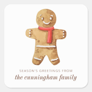Season's Greetings Watercolor Gingerbread Man Square Sticker