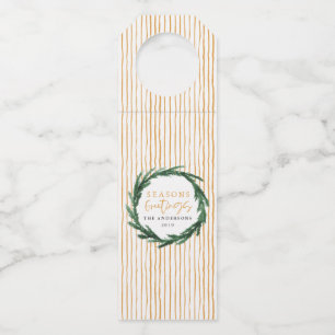 Seasons greetings watercolor stripe holiday bottle tag