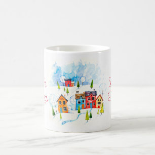 Season's Greetings watercolour snowy township Coffee Mug