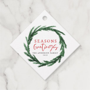 Seasons greetings watercolour wreath holiday card favour tags