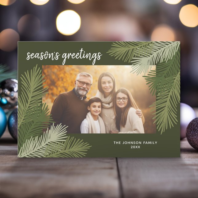 Season's Greetings Whimsical Branches Modern Photo Holiday Card (Modern Christmas Photo Greeting Card)