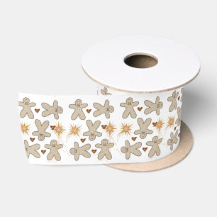 Seasons Greetings, White Gingerbread Man Satin Ribbon