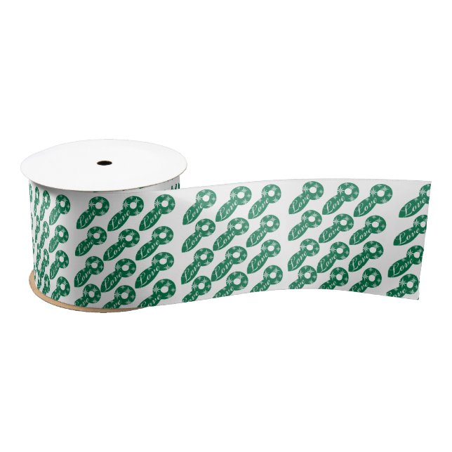 Seasons Greetings, White Stars Green Satin Ribbon (Spool)