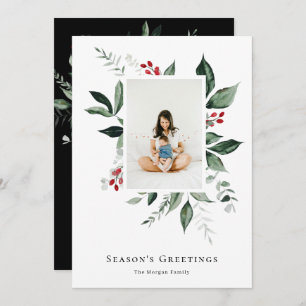 Season's Greetings Winter Berry Botanical Photo Holiday Card