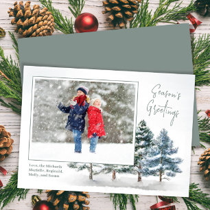 Season's Greetings Winter Pine Photo Holiday Card