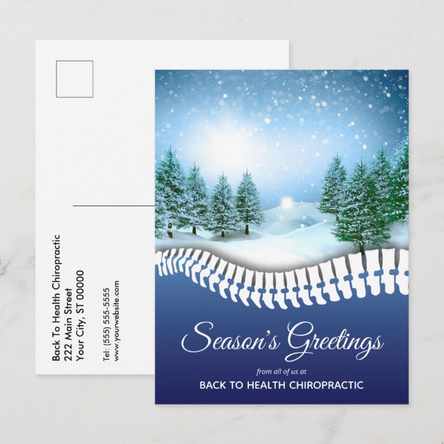 Season's Greetings Winter Scene Blue Chiropractic Holiday Postcard (Front/Back)