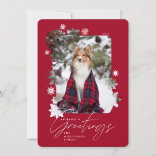 Season's Greetings Winter Snowflakes Family Photo Holiday Card