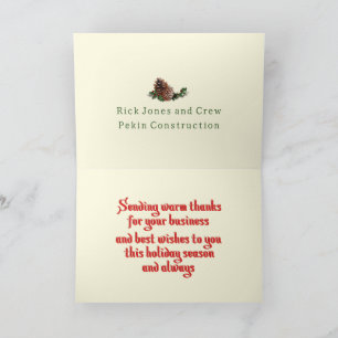 Season's Greetings with Pine Cones (for Business) Holiday Card