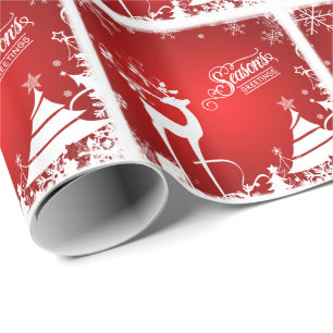 Season's Greetings Wrapping Paper   Red White Deer
