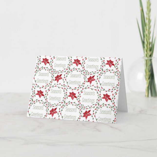 Season's Greetings wreath red green white Holiday Card (Front)