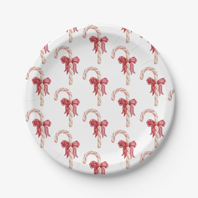 Seasons greets holiday candy cane bow christmas paper plate (Front)