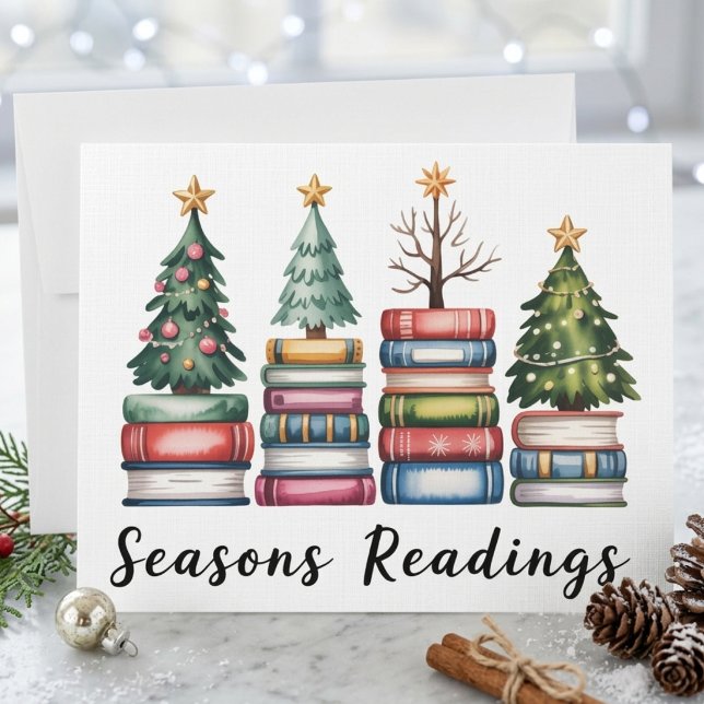 Seasons Readings Book Stack Christmas Tree Design Holiday Card (Creator Uploaded)